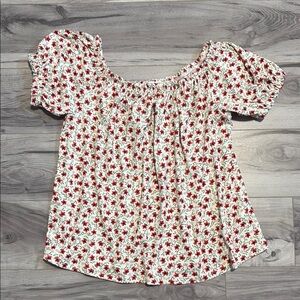 Ripe Red and White Floral Blouse